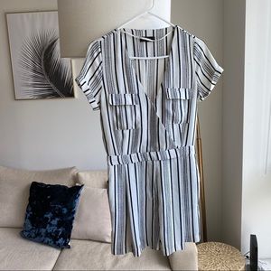 River Island Jumpsuit Black White Stripe Short S